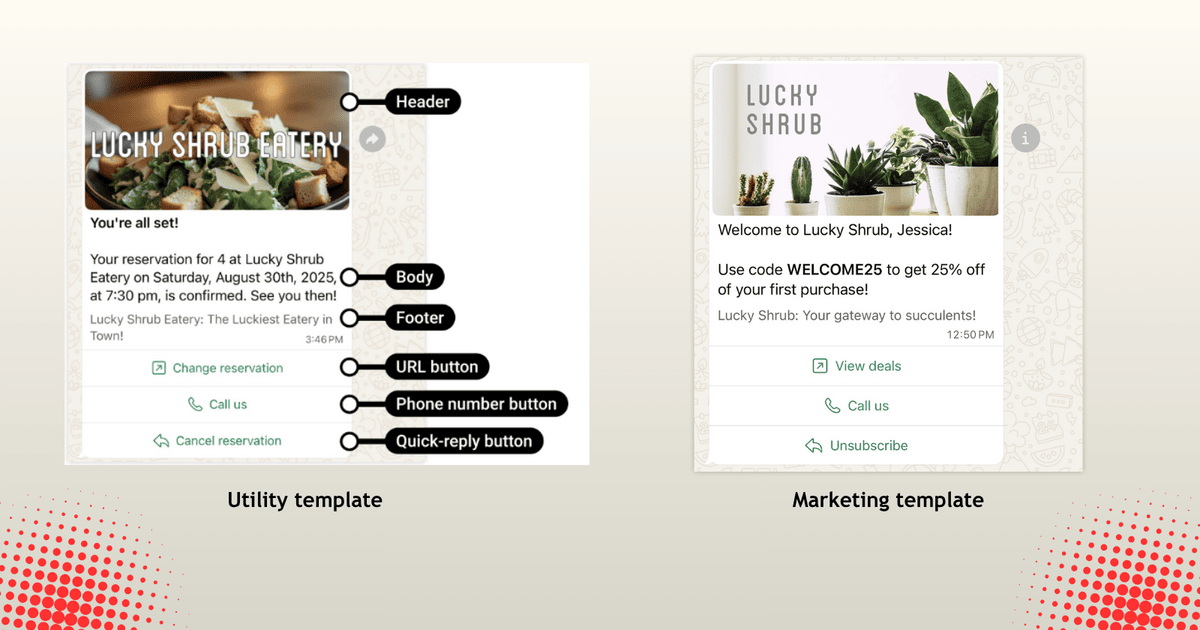 WhatsApp utility template example